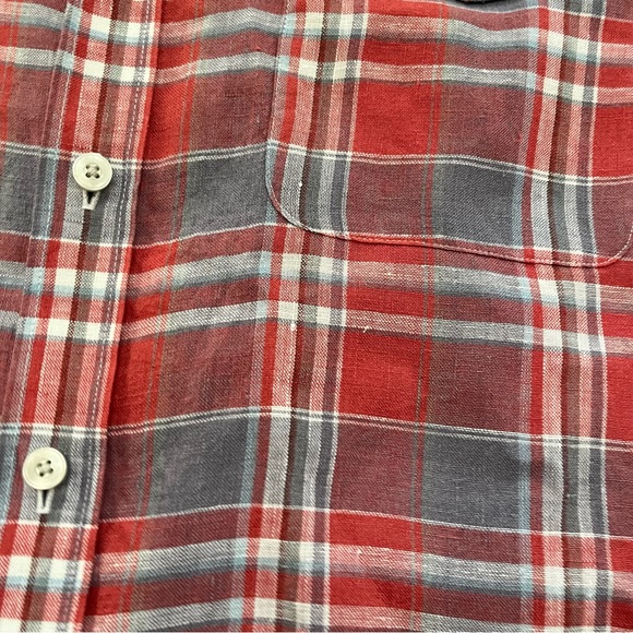 UnTuckIt 100% linen red plaid casual long sleeve button front shirt XL - Picture 4 of 8